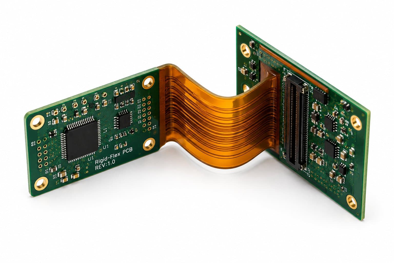 Flexible and rigid sections in one integrated board.