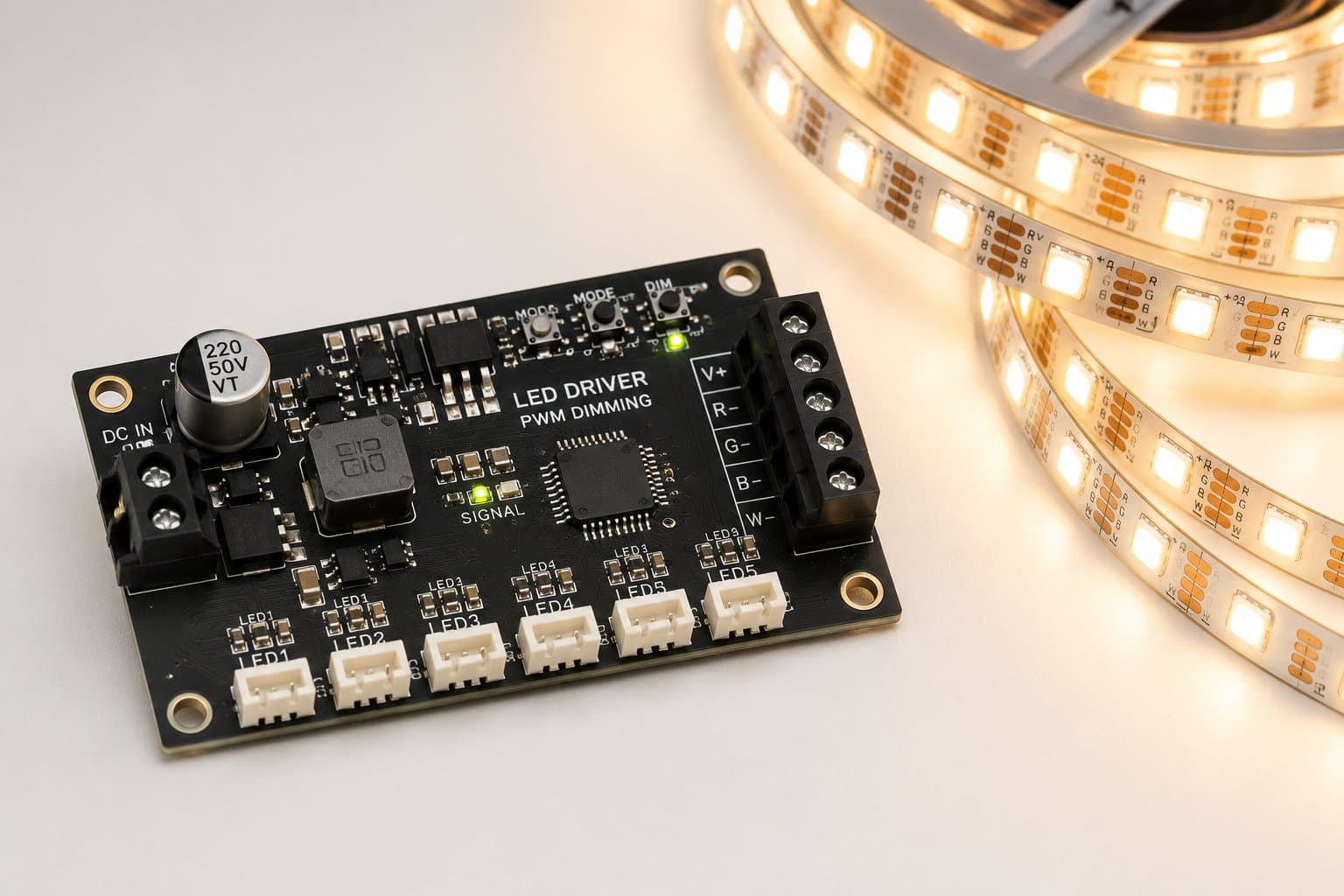 Driver boards and control systems for smart lighting.